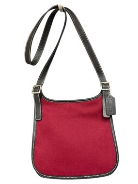 Coach Maroon Red Twill Canvas Small Hippie Flap Crossbody Bag Y2K Leather Trim
